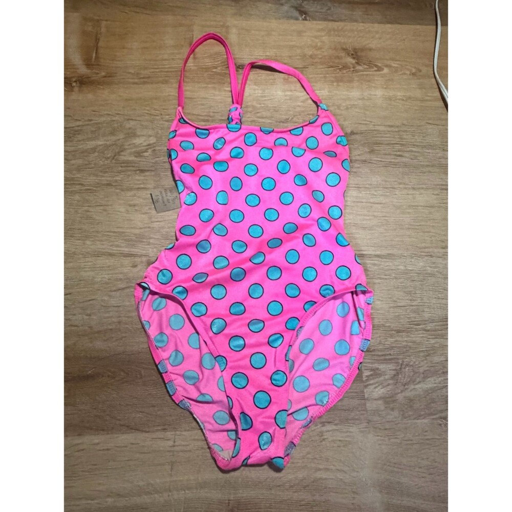 Vintage 70s Pink and Blue Polka Dot One-Piece Swimsuit